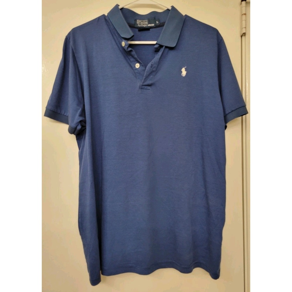Polo by Ralph Lauren Shirt Men's L Blue Striped Embroidered Custom Fit HAS FLAW - Picture 1 of 6